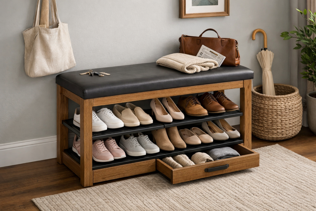 Shoes Rack with Seat Storage and Comfortable Entryway